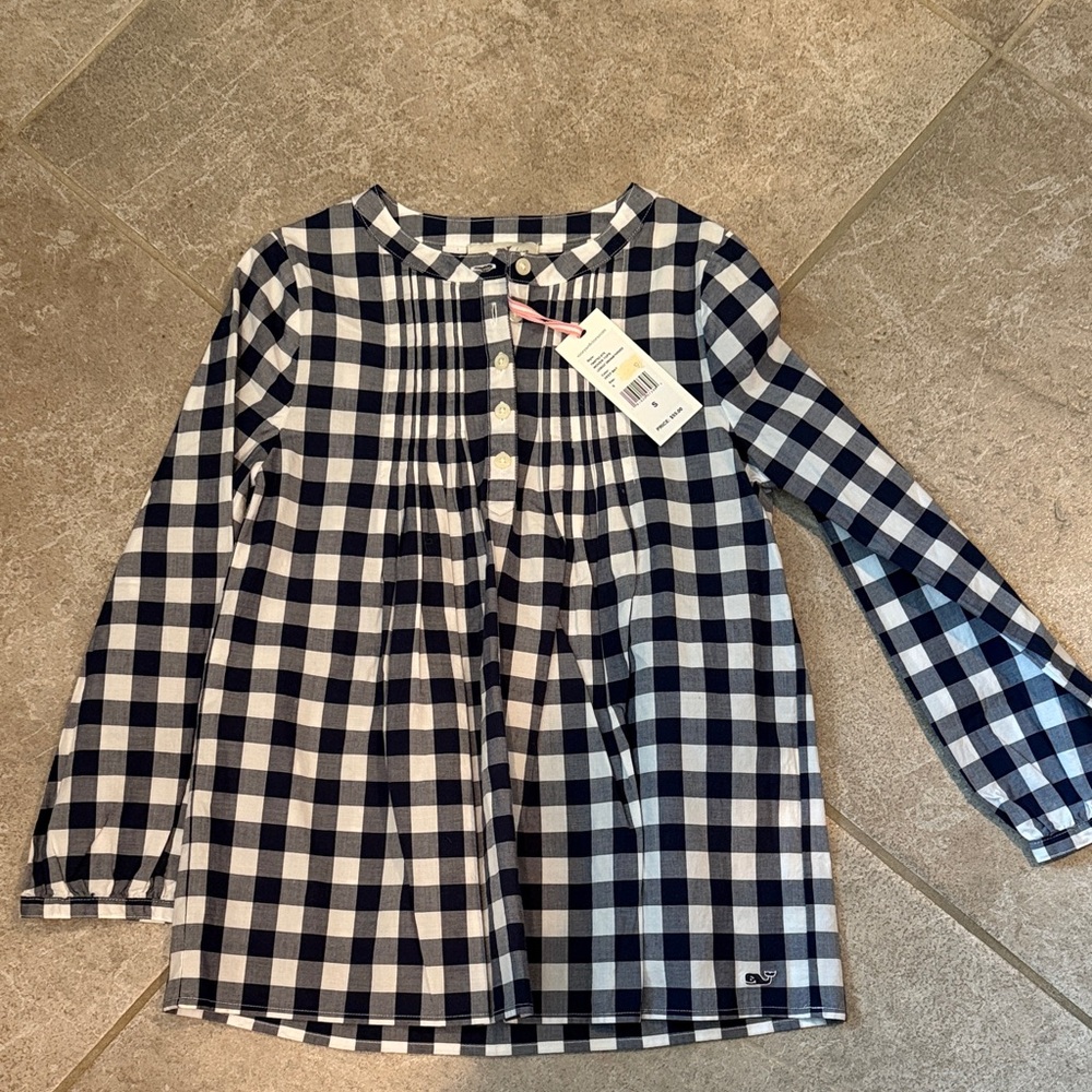 Vineyard Vines Navy and White Checkered Kids Button Down Shirt